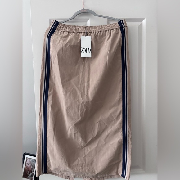 Zara Camel Track Skirt with Dark Blue Side Striped Accents - Picture 1 of 5
